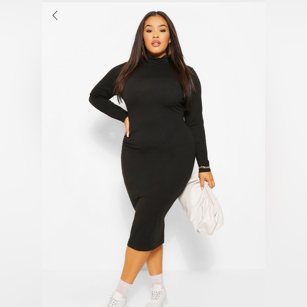 Boo Hoo black long sleeve turtleneck midi dress